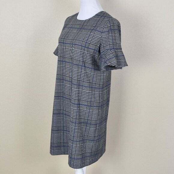 Calvin Klein Houndstooth Plaid Ruffle Sleeve Shift Dress - 8 - Picture 5 of 9